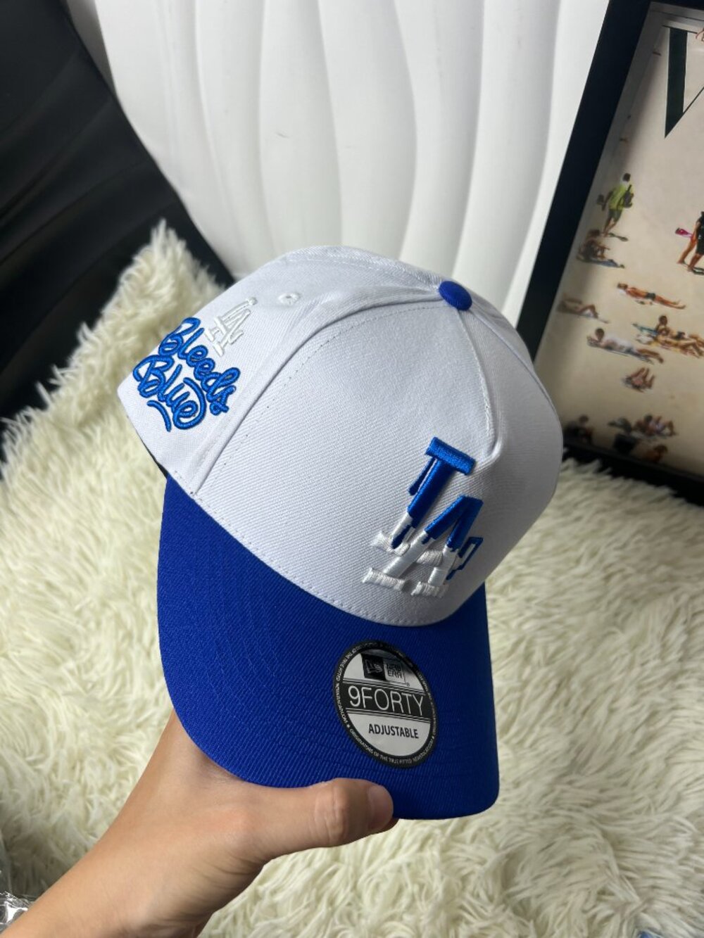 New Era LA Dodgers 9FORTY White Blue Bleed Blue Adjustable Baseball Cap